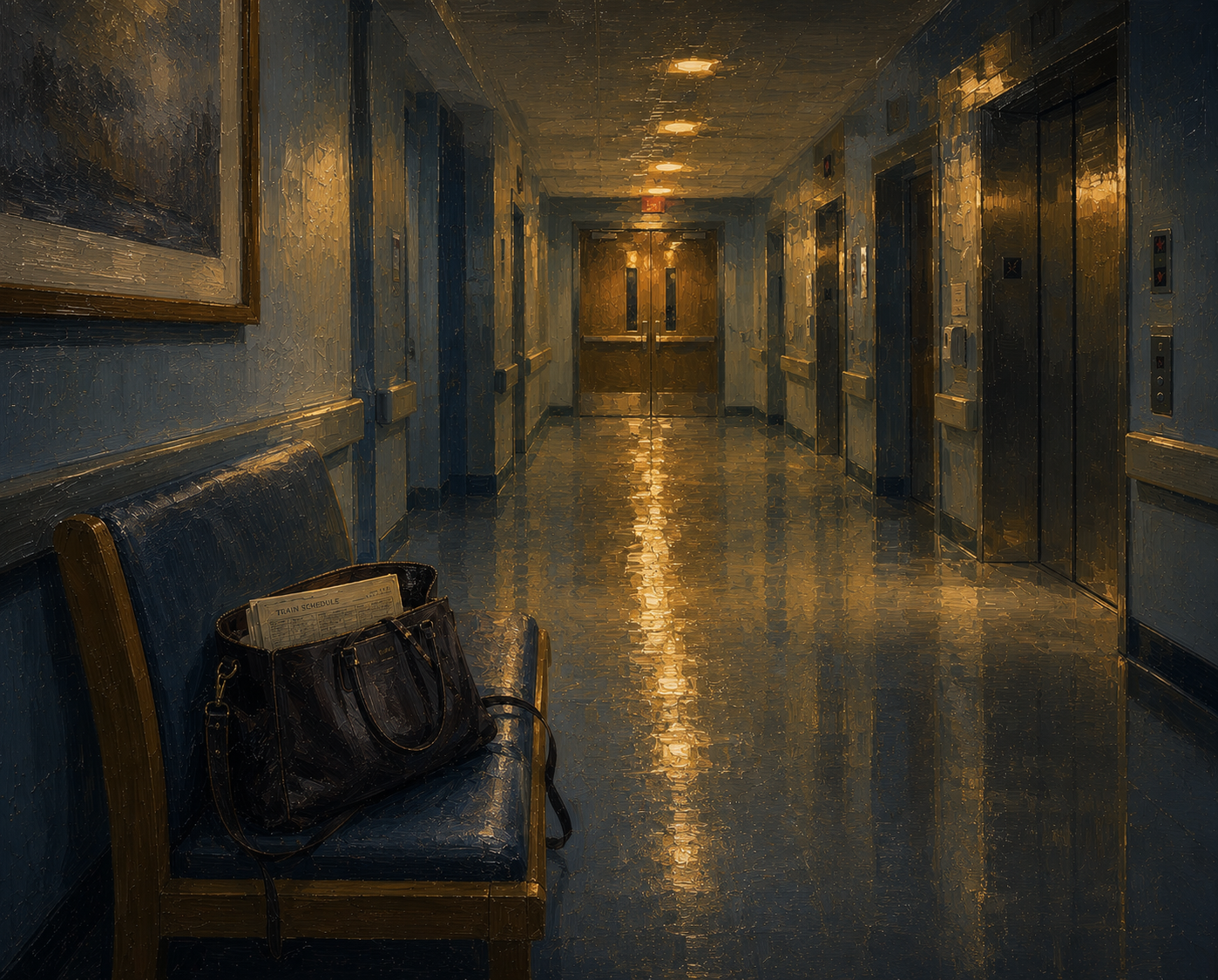 The hospital corridor · Wayona Lan oil illustration